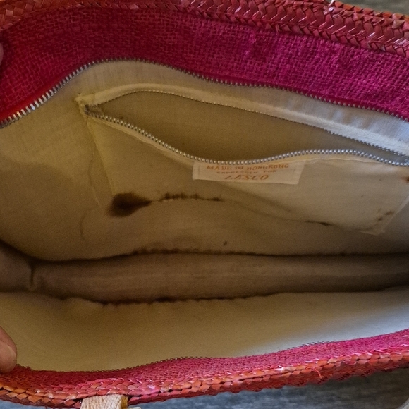 Lesco Vintage Straw Ombre Red Woven Handbag with Wooden Handles - Picture 4 of 10